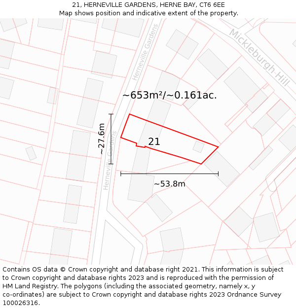 21, HERNEVILLE GARDENS, HERNE BAY, CT6 6EE: Plot and title map