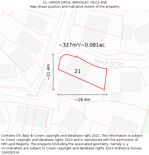 21, HERON DRIVE, BRACKLEY, NN13 6QE: Plot and title map