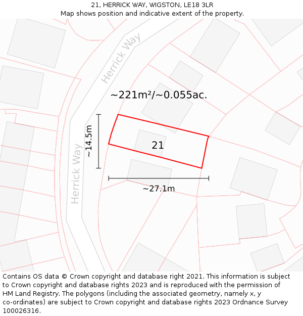 21, HERRICK WAY, WIGSTON, LE18 3LR: Plot and title map