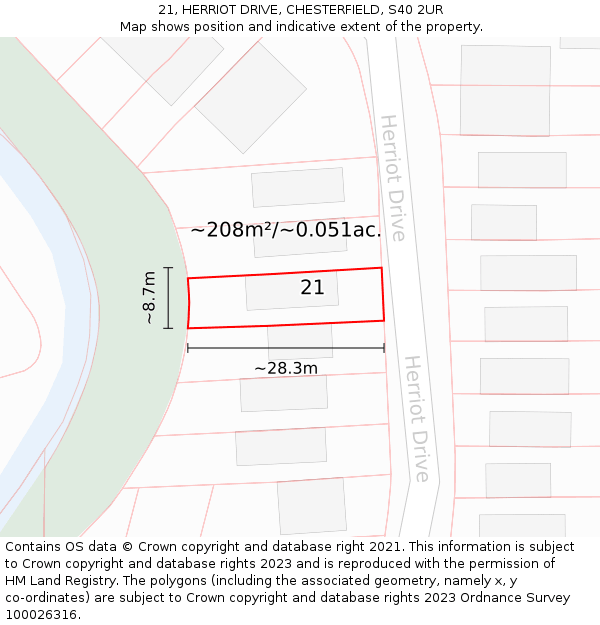 21, HERRIOT DRIVE, CHESTERFIELD, S40 2UR: Plot and title map