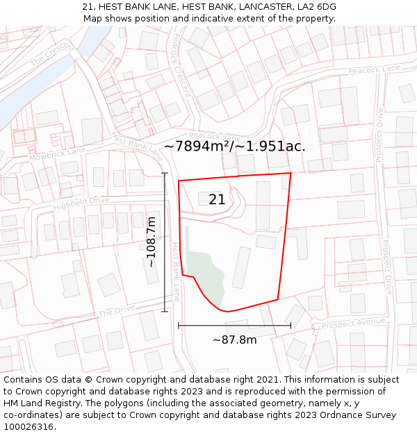 21, HEST BANK LANE, HEST BANK, LANCASTER, LA2 6DG: Plot and title map