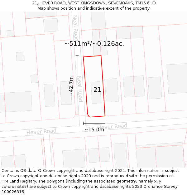 21, HEVER ROAD, WEST KINGSDOWN, SEVENOAKS, TN15 6HD: Plot and title map