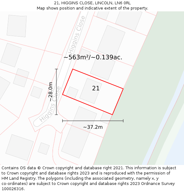21, HIGGINS CLOSE, LINCOLN, LN6 0RL: Plot and title map
