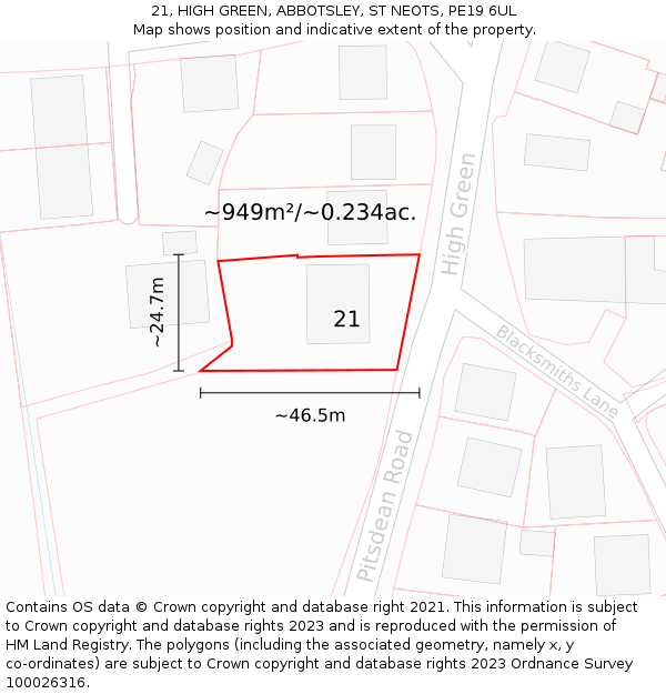 21, HIGH GREEN, ABBOTSLEY, ST NEOTS, PE19 6UL: Plot and title map