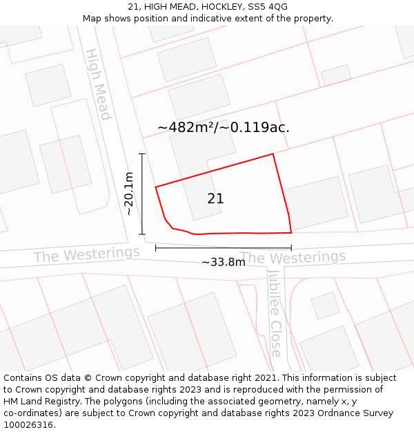 21, HIGH MEAD, HOCKLEY, SS5 4QG: Plot and title map