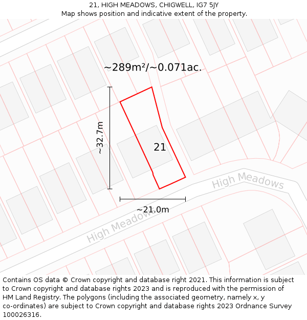 21, HIGH MEADOWS, CHIGWELL, IG7 5JY: Plot and title map