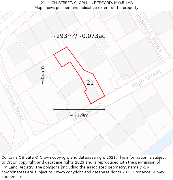 21, HIGH STREET, CLOPHILL, BEDFORD, MK45 4AA: Plot and title map