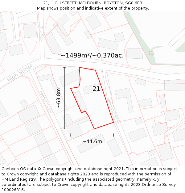 21, HIGH STREET, MELBOURN, ROYSTON, SG8 6ER: Plot and title map