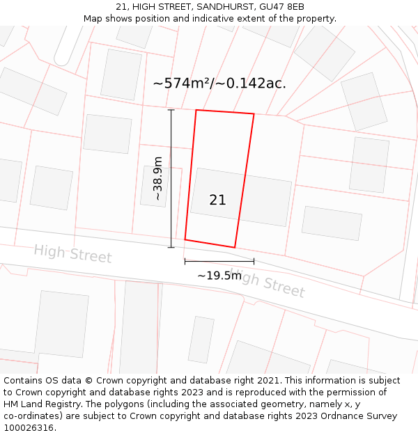 21, HIGH STREET, SANDHURST, GU47 8EB: Plot and title map