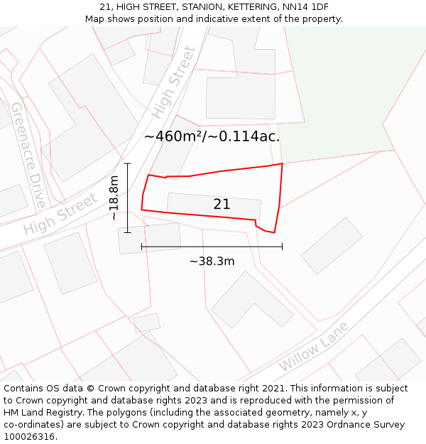 21, HIGH STREET, STANION, KETTERING, NN14 1DF: Plot and title map