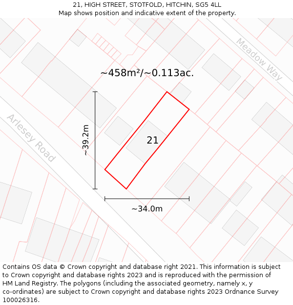 21, HIGH STREET, STOTFOLD, HITCHIN, SG5 4LL: Plot and title map