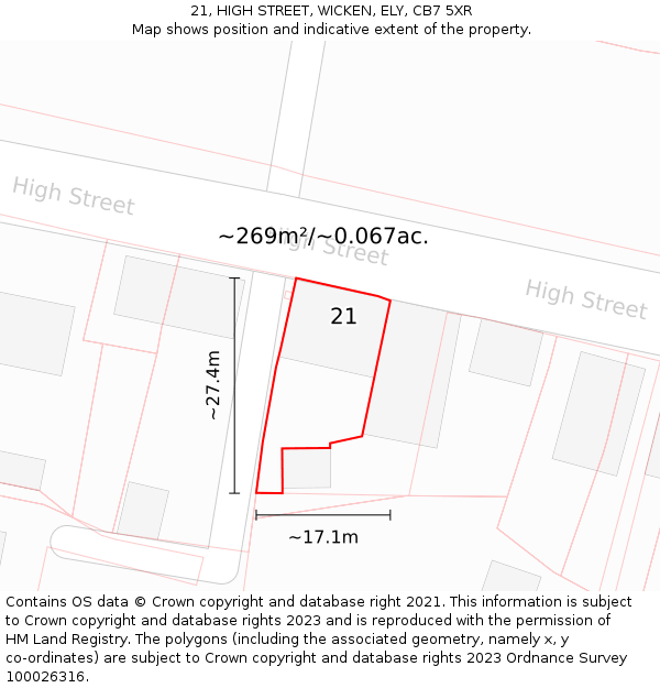 21, HIGH STREET, WICKEN, ELY, CB7 5XR: Plot and title map