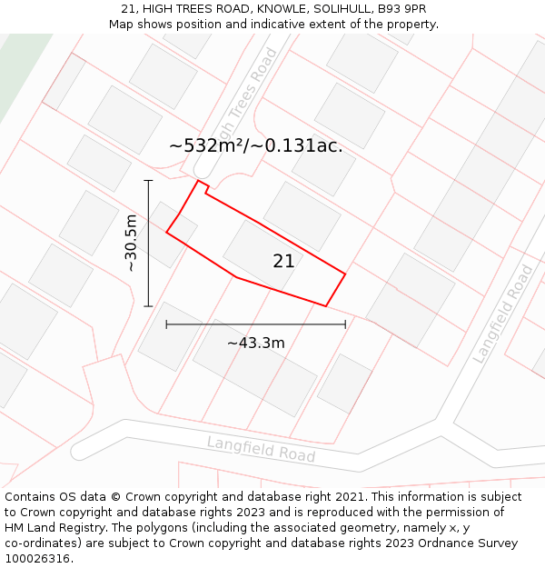 21, HIGH TREES ROAD, KNOWLE, SOLIHULL, B93 9PR: Plot and title map