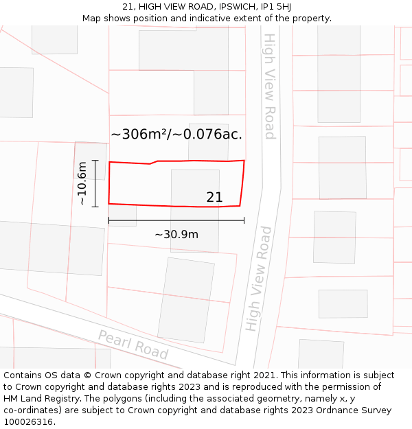 21, HIGH VIEW ROAD, IPSWICH, IP1 5HJ: Plot and title map