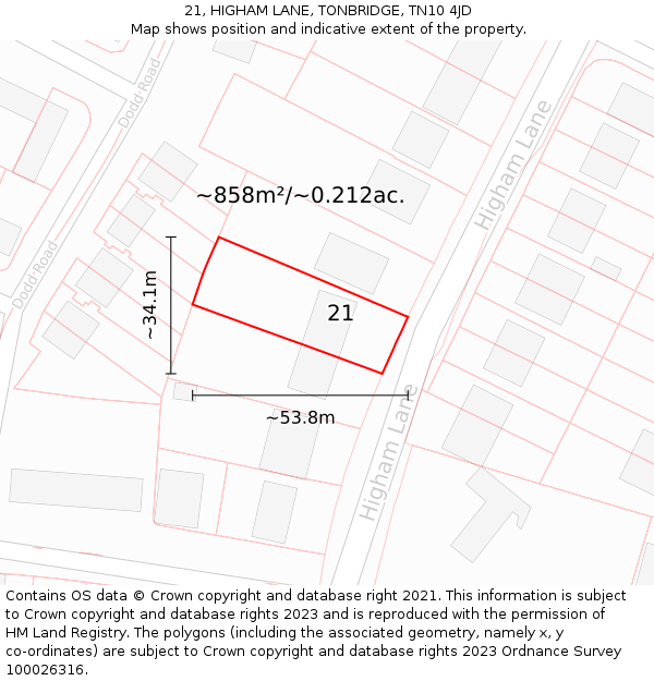21, HIGHAM LANE, TONBRIDGE, TN10 4JD: Plot and title map