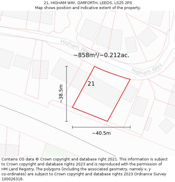 21, HIGHAM WAY, GARFORTH, LEEDS, LS25 2PS: Plot and title map