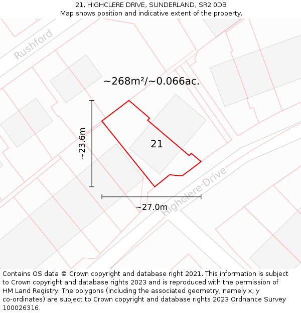 21, HIGHCLERE DRIVE, SUNDERLAND, SR2 0DB: Plot and title map