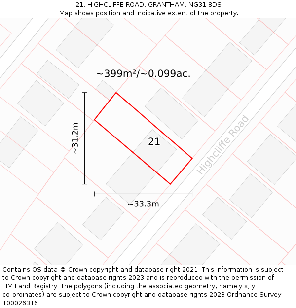 21, HIGHCLIFFE ROAD, GRANTHAM, NG31 8DS: Plot and title map