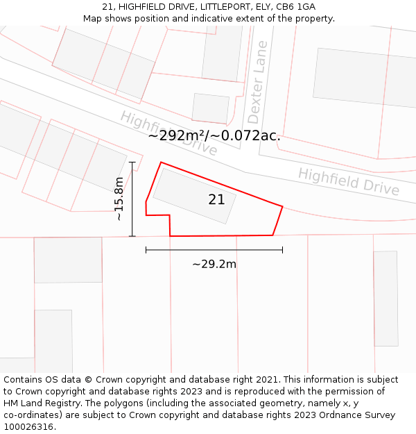 21, HIGHFIELD DRIVE, LITTLEPORT, ELY, CB6 1GA: Plot and title map