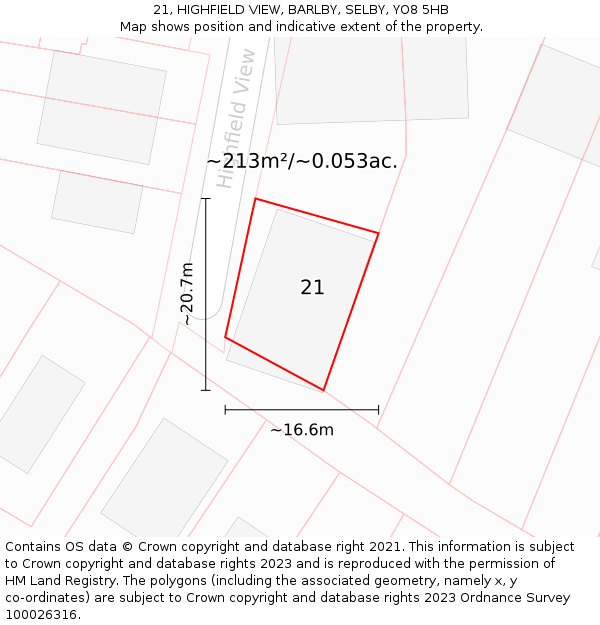 21, HIGHFIELD VIEW, BARLBY, SELBY, YO8 5HB: Plot and title map