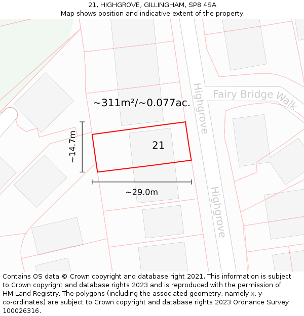 21, HIGHGROVE, GILLINGHAM, SP8 4SA: Plot and title map