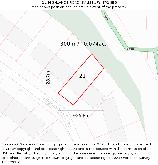 21, HIGHLANDS ROAD, SALISBURY, SP2 8EG: Plot and title map