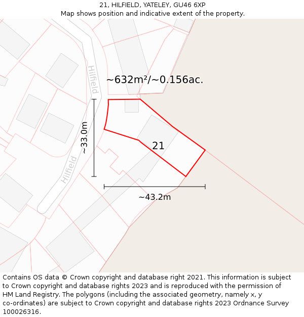 21, HILFIELD, YATELEY, GU46 6XP: Plot and title map