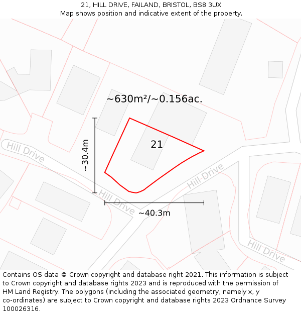 21, HILL DRIVE, FAILAND, BRISTOL, BS8 3UX: Plot and title map