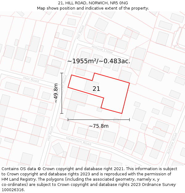 21, HILL ROAD, NORWICH, NR5 0NG: Plot and title map