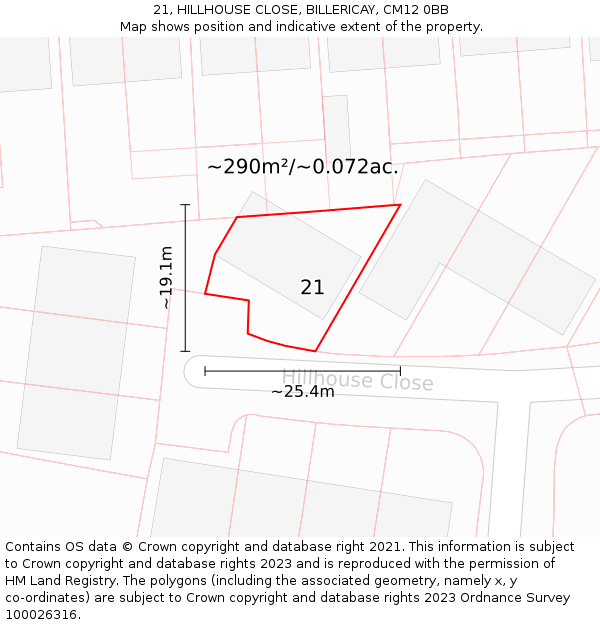 21, HILLHOUSE CLOSE, BILLERICAY, CM12 0BB: Plot and title map