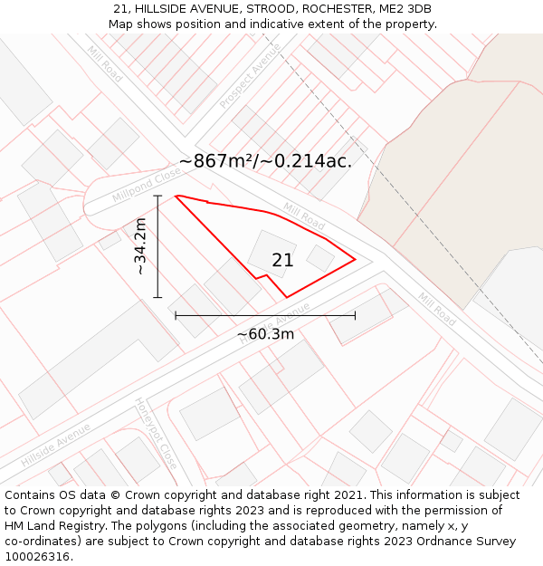 21, HILLSIDE AVENUE, STROOD, ROCHESTER, ME2 3DB: Plot and title map