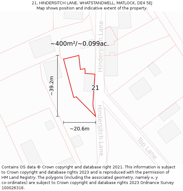 21, HINDERSITCH LANE, WHATSTANDWELL, MATLOCK, DE4 5EJ: Plot and title map