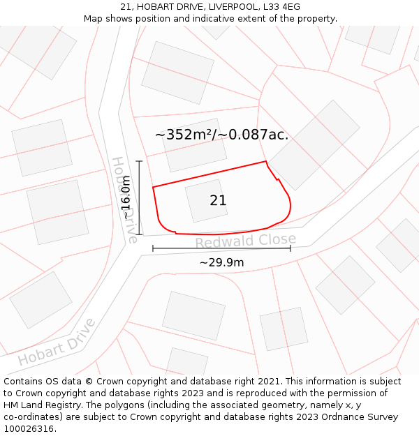 21, HOBART DRIVE, LIVERPOOL, L33 4EG: Plot and title map