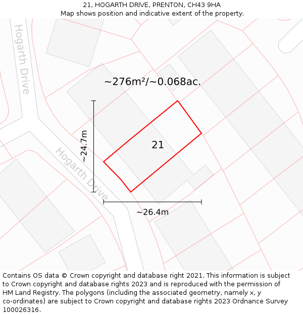 21, HOGARTH DRIVE, PRENTON, CH43 9HA: Plot and title map