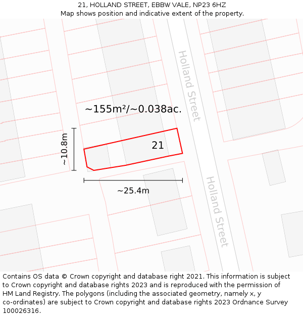21, HOLLAND STREET, EBBW VALE, NP23 6HZ: Plot and title map