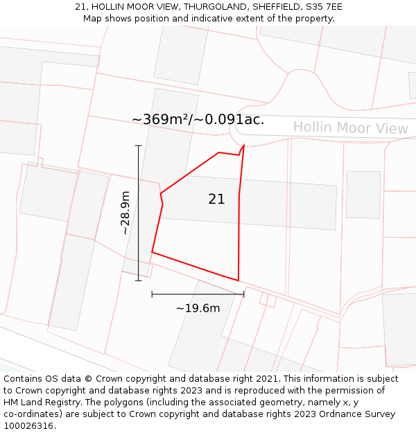 21, HOLLIN MOOR VIEW, THURGOLAND, SHEFFIELD, S35 7EE: Plot and title map