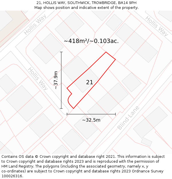 21, HOLLIS WAY, SOUTHWICK, TROWBRIDGE, BA14 9PH: Plot and title map