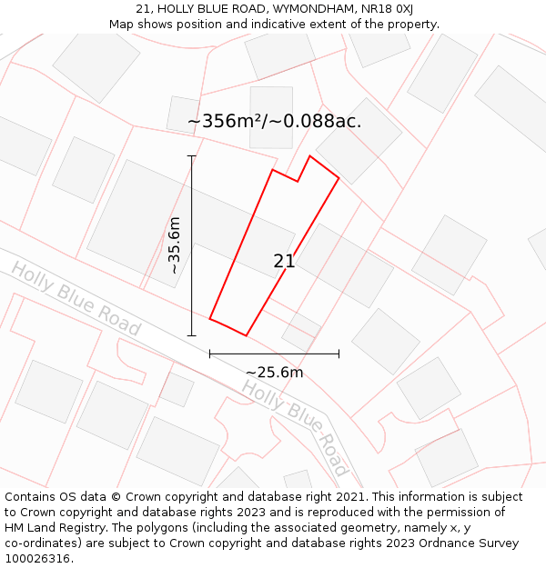 21, HOLLY BLUE ROAD, WYMONDHAM, NR18 0XJ: Plot and title map