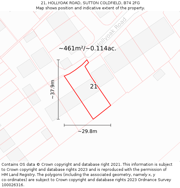 21, HOLLYOAK ROAD, SUTTON COLDFIELD, B74 2FG: Plot and title map