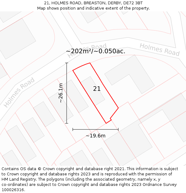 21, HOLMES ROAD, BREASTON, DERBY, DE72 3BT: Plot and title map