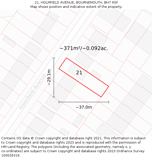 21, HOLMFIELD AVENUE, BOURNEMOUTH, BH7 6SF: Plot and title map