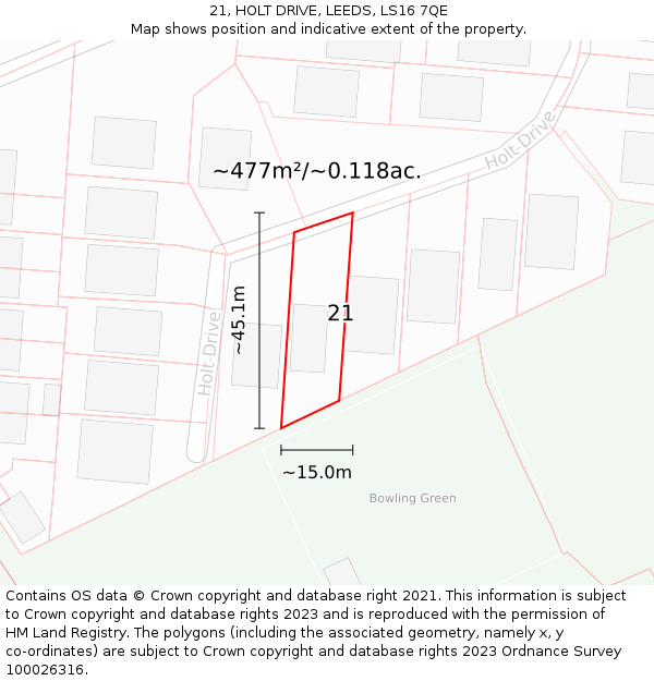 21, HOLT DRIVE, LEEDS, LS16 7QE: Plot and title map