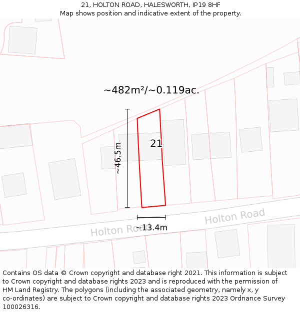 21, HOLTON ROAD, HALESWORTH, IP19 8HF: Plot and title map