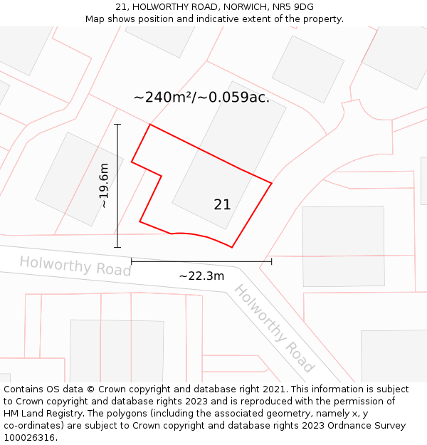 21, HOLWORTHY ROAD, NORWICH, NR5 9DG: Plot and title map