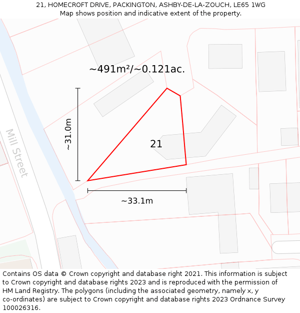 21, HOMECROFT DRIVE, PACKINGTON, ASHBY-DE-LA-ZOUCH, LE65 1WG: Plot and title map