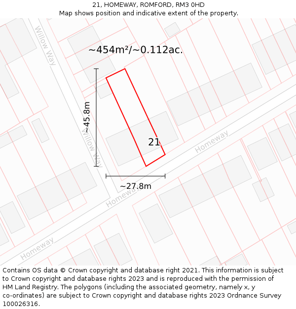 21, HOMEWAY, ROMFORD, RM3 0HD: Plot and title map