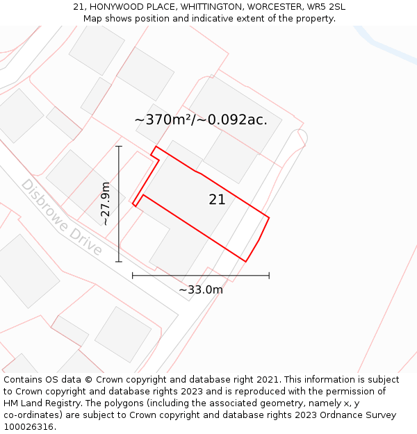 21, HONYWOOD PLACE, WHITTINGTON, WORCESTER, WR5 2SL: Plot and title map