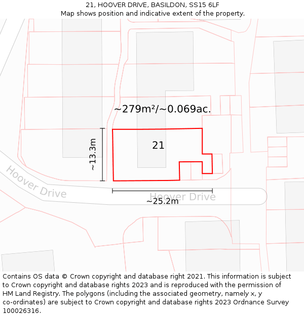 21, HOOVER DRIVE, BASILDON, SS15 6LF: Plot and title map