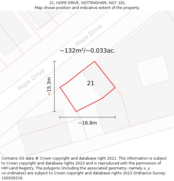 21, HOPE DRIVE, NOTTINGHAM, NG7 1DL: Plot and title map