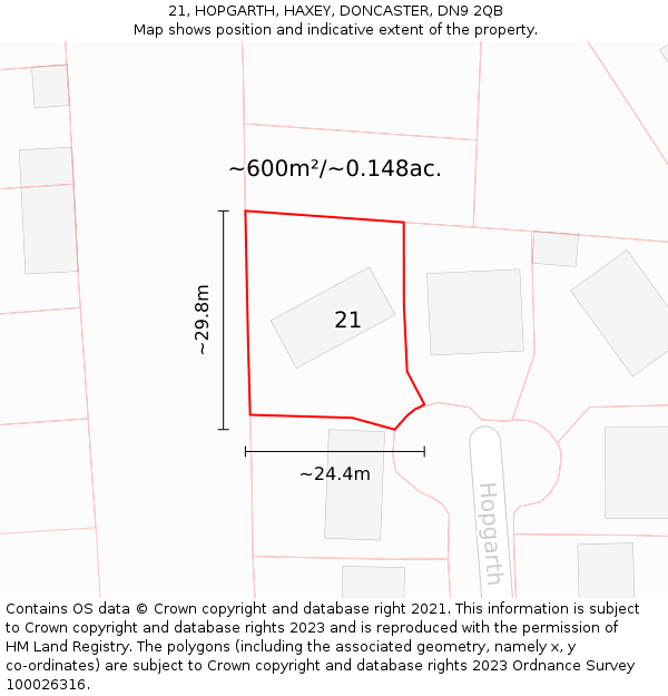 21, HOPGARTH, HAXEY, DONCASTER, DN9 2QB: Plot and title map
